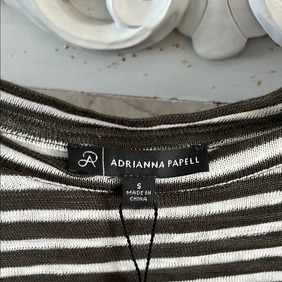 Adrianna Papell Olive and White Striped Tee - Picture 5 of 6